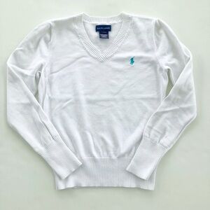 White Polo V-neck Sweater